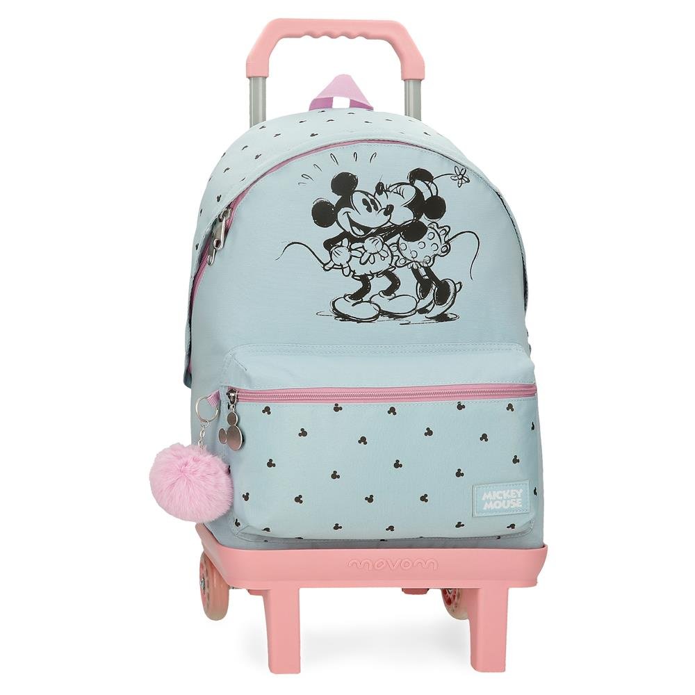 MOCHILA ADAP. 44CM. C/CARRO MICKEY Y MINNIE KISSES